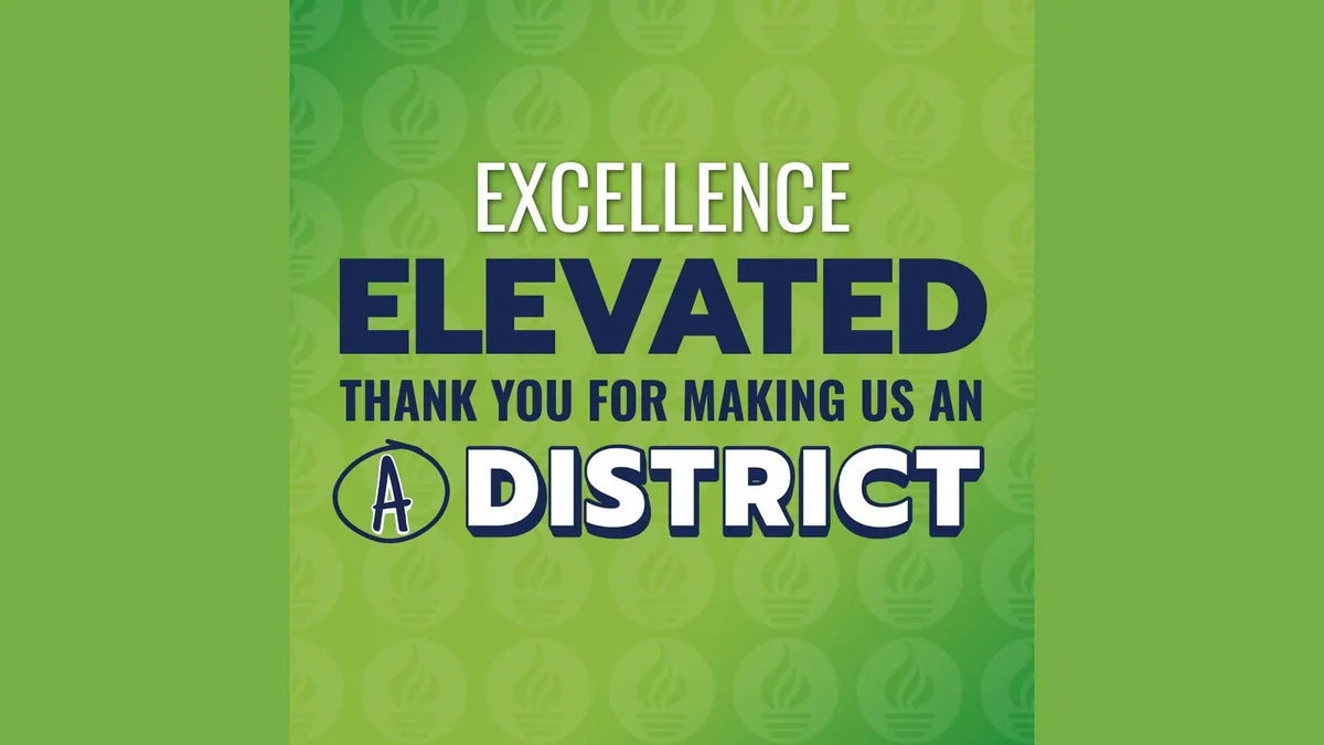Pinellas County Schools graphic marking a third consecutive A district grade.